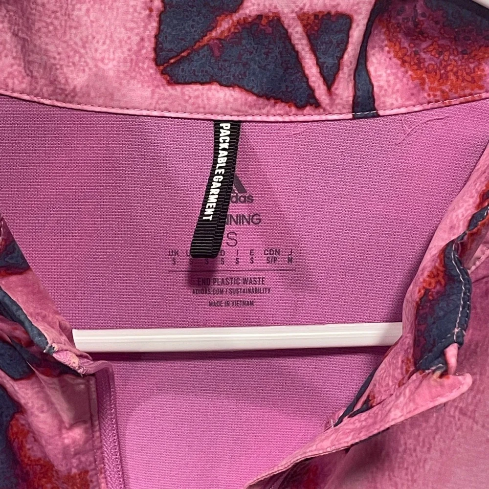 Adidas Pink Abstract Print Lightweight Packable Running Jacket Womens Size Small - Picture 3 of 10